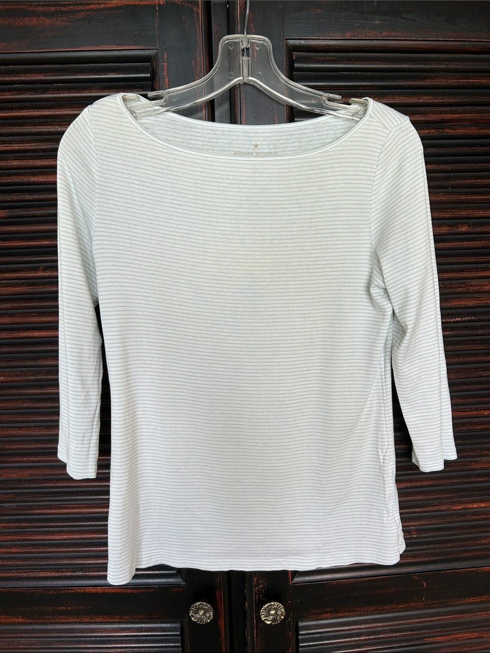 Banana Republic Light Blue and White Striped Boatneck Top
